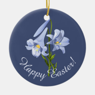 Ornement Rond En Céramique Bouquet de Pâques Lily