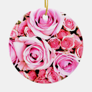 Ornement Rond En Céramique Bouquet rose