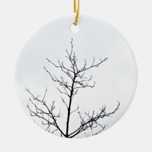 Ornement Rond En Céramique Branche d'arbre sèche contre le ciel nuageux