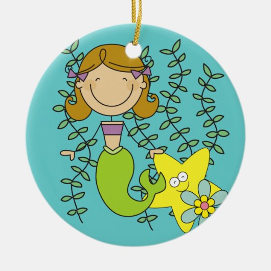 Ornement Rond En Céramique Brown Haired Mermaid (Devant)