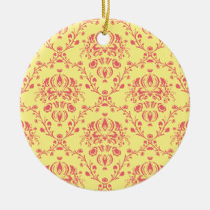 Ornement Rond En Céramique Butter and Cranberry Damask