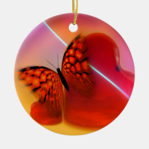 Ornement Rond En Céramique Butterfly and Hearts