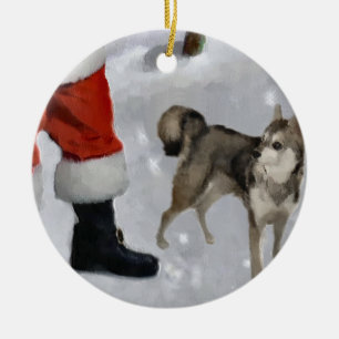 Ornement Rond En Céramique Cadeaux d'Alaska de Noël de Klee Kai