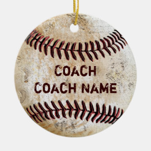 Ornement Rond En Céramique Cadeaux de coach de baseball vintage PERSONALISÉS