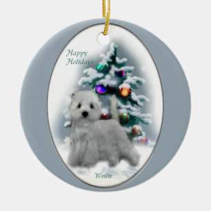 Ornement Rond En Céramique Cadeaux de Noël de Terrier blanc de montagne