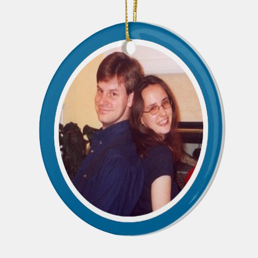 Ornement Rond En Céramique Cadre bleu et blanc de photo - bilatéral (Gauche)