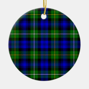 Ornement Rond En Céramique Campbell tartan bleu vert plaid