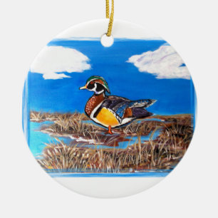 ORNEMENT ROND EN CÉRAMIQUE CANARD BOISÉ