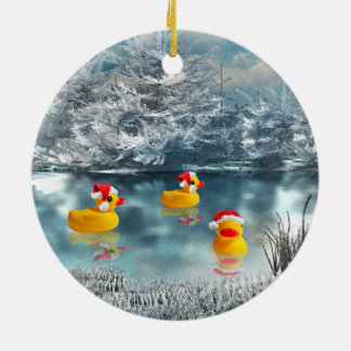 Ornement Rond En Céramique Canard Noël