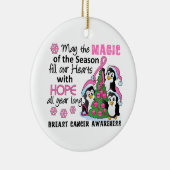 Ornement Rond En Céramique Cancer du sein de pingouins de Noël (Droite)