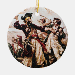 Ornement Rond En Céramique Capture vintage de capitaine Blackbeard de pirate