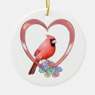 Ornement Rond En Céramique Cardinal au coeur