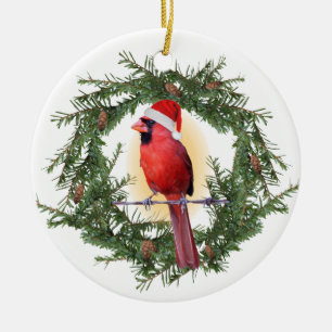 Ornement Rond En Céramique Cardinal de Noël