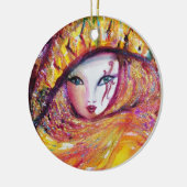 ORNEMENT ROND EN CÉRAMIQUE CARNAVAL EN JAUNE D'OR AVEC ROSE ROUGE (Gauche)