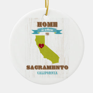 Ornement Rond En Céramique Carte de Sacramento, la Californie - à la maison