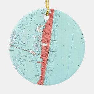 Ornement Rond En Céramique Carte NJ de vintage Seaside Heights (1953)