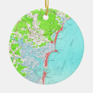 Ornement Rond En Céramique Carte vintage de plage New Hampshire (1957) de