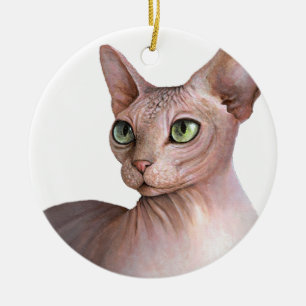 Ornement Rond En Céramique Cat 578 Sphynx white background