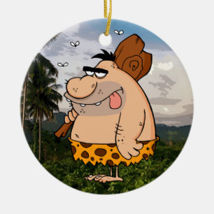 ORNEMENT ROND EN CÉRAMIQUE CAVEMAN HOLING CLUB ORNAMENT