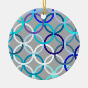 Ornement Rond En Céramique Cercles modernes du milieu du siècle, gris, bleu e