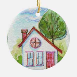 Ornement Rond En Céramique Chambre colorée d'aquarelle