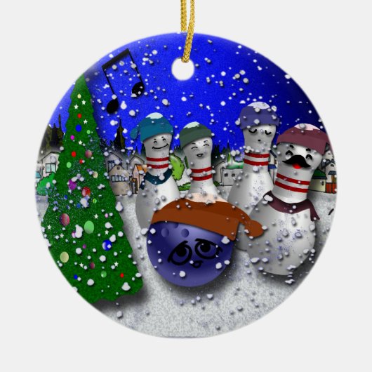 Ornement Rond En Céramique Chant de Noël de bowling (Devant)