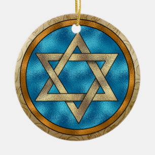 Ornement Rond En Céramique Chanukah Star of David