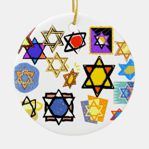 ORNEMENT ROND EN CÉRAMIQUE CHANUKKA ORNAMENTS - ÉTOILES JUIVES - MOGEN DAVID