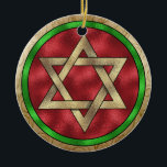 Ornement Rond En Céramique Chanukkah Star of David<br><div class="desc">Think themes! Play with background colors, add or delete text, and (for a bit of an extra fee added already here, but can be deleted) customize the back with images, color, your logo / business info., etc.! These are also great for gifts or to use as the finishing touch of...</div>