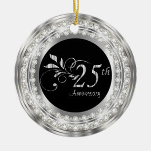 Ornement Rond En Céramique Charming 25e anniversaire Mariage d'argent