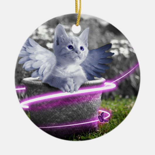 Ornement Rond En Céramique chat ange (Devant)