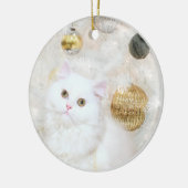 Ornement Rond En Céramique Chat blanc et sapin blanc de Noël (Gauche)