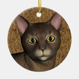 Ornement Rond En Céramique Chat Brown