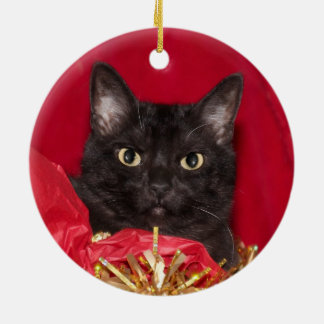 Ornement Rond En Céramique Chat chaton noir Noël