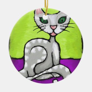 Ornement Rond En Céramique chat de fille