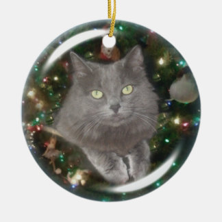 Ornement Rond En Céramique Chat de gris de Smokey