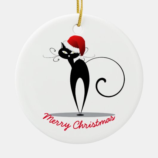 Ornement Rond En Céramique Chat de Noël (Devant)