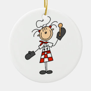 Ornement Rond En Céramique Chef féminin avec les gants et la cuillère en bo