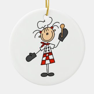 Ornement Rond En Céramique Chef féminin avec les gants et la cuillère en bois