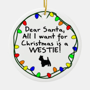 Ornement Rond En Céramique Cher Père Noël Westie