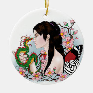 Ornement Rond En Céramique Cherry Blossom Fairy Dragon Amitié