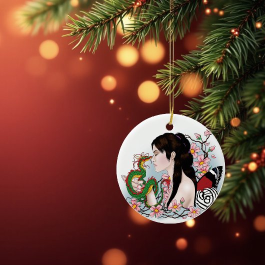 Ornement Rond En Céramique Cherry Blossom Fairy Dragon Amitié