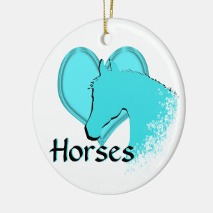 Ornement Rond En Céramique Chevaux cardiaques III (aqua)