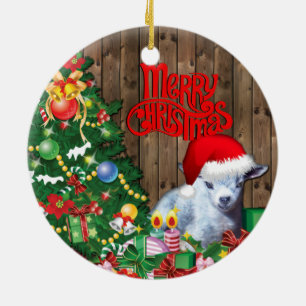 Ornement Rond En Céramique Chèvre adorable Pygmée chèvre Noël bébé