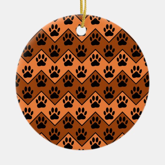 Ornement Rond En Céramique Chevron Orange Brown Avec Motif Paw Chien (Devant)