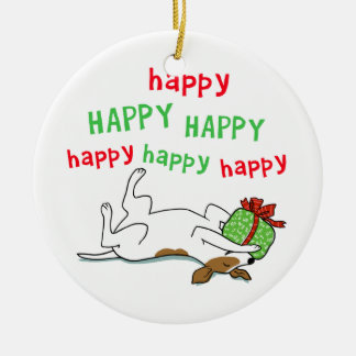 Ornement Rond En Céramique Chien heureux heureux de Noël de Jack Russell