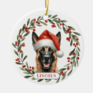 Ornement rond en céramique Chien Malinois belge