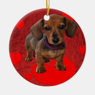 Ornement Rond En Céramique Chiot avec coeur