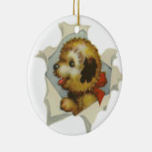 Ornement Rond En Céramique chiot en papier déchiré (Droite)