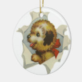 Ornement Rond En Céramique chiot en papier déchiré (Gauche)